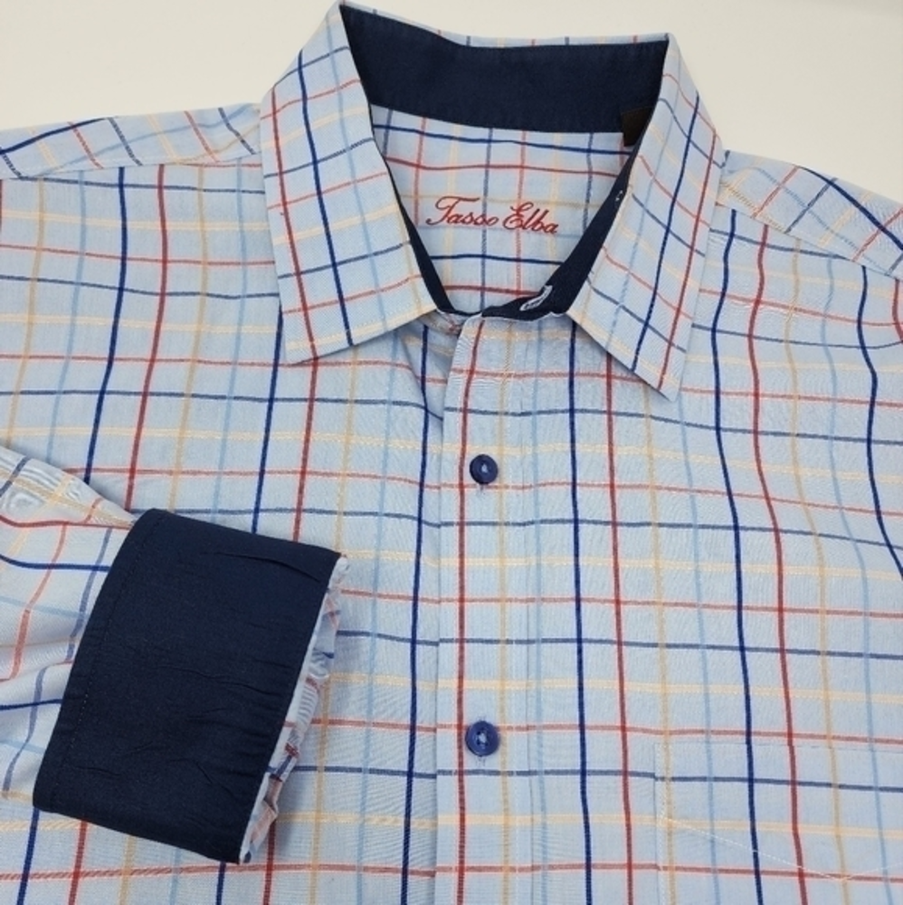 Tasso Elba Men's Multi Color Check Pattern XL 17- 17 1/2 Button‎ Down